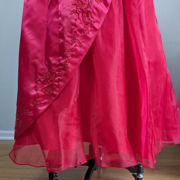 Morgan Co Prom Dress Maxi Ball Gown 8 Red Pink Fairy Princess Vintage 90s Y2K - Picture 7 of 14